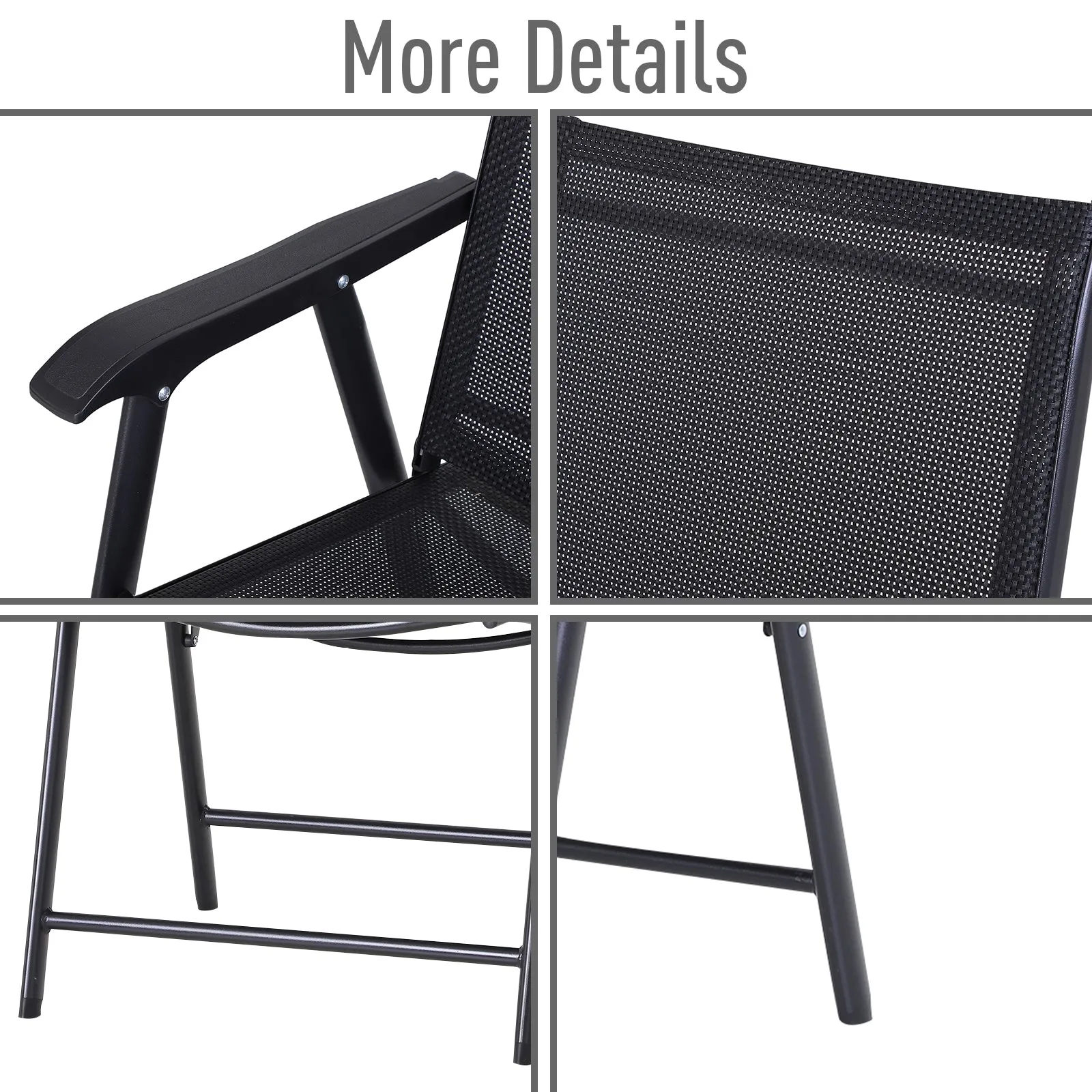 Set of 2 Garden Chairs Outdoor Patio Foldable Metal Park Dining Seat Yard Furniture Black