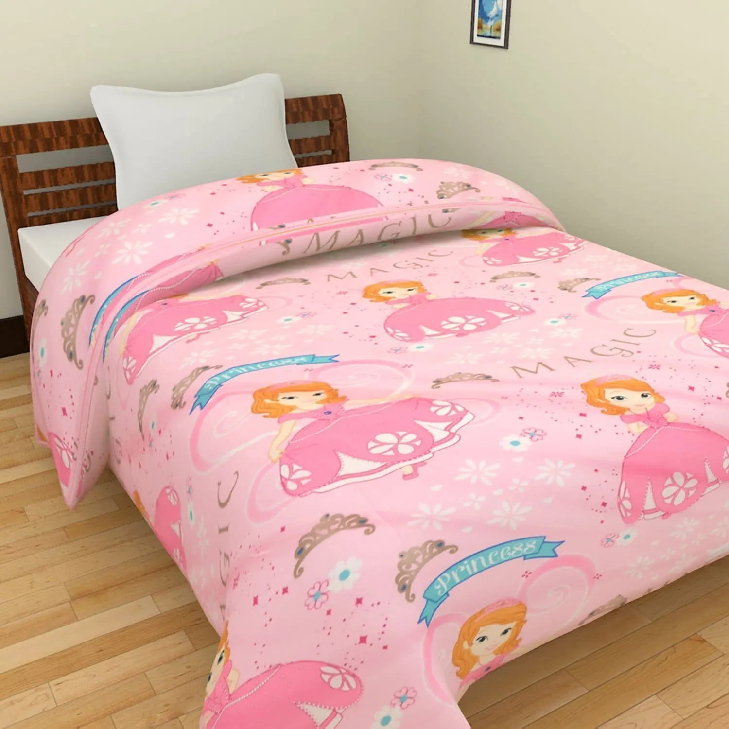 SYNEX All-Weather Beautiful Cartoon Print Microfiber Lightweight Reversible Single Bed AC Dohar | Blanket (Princess Magic Print)