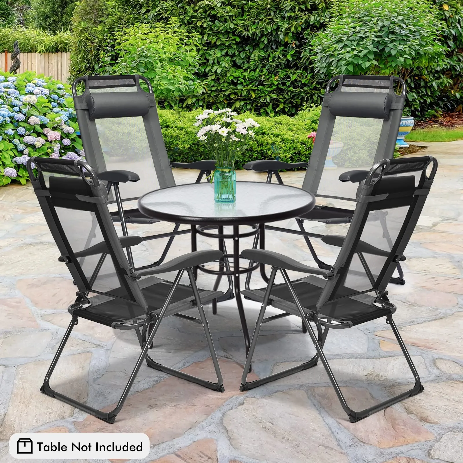 Tangkula Folding Patio Dining Chairs Set of 2, Portable Patio Chairs with 7 Level Adjustable Backrest