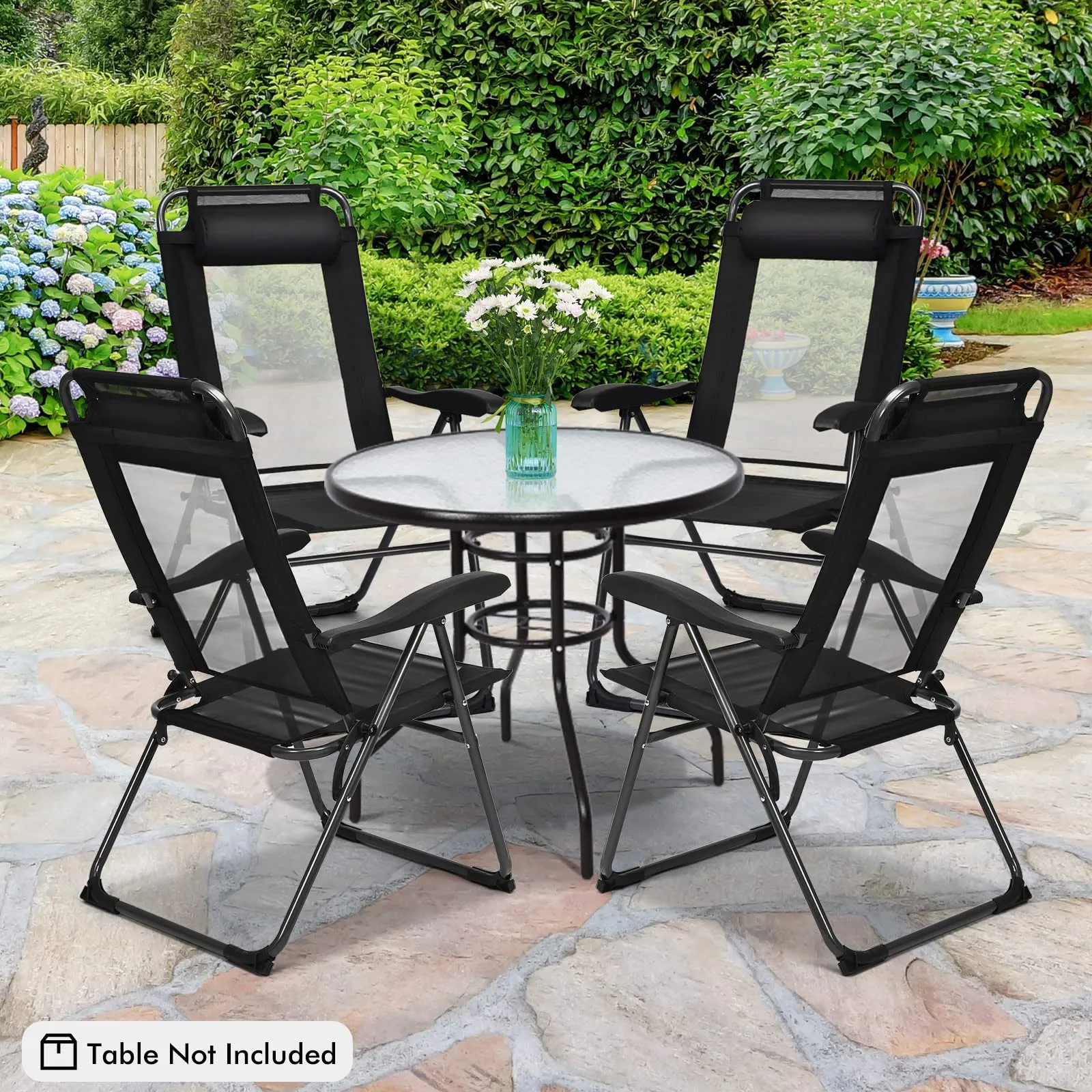 Tangkula Folding Patio Dining Chairs Set of 2, Portable Patio Chairs with 7 Level Adjustable Backrest