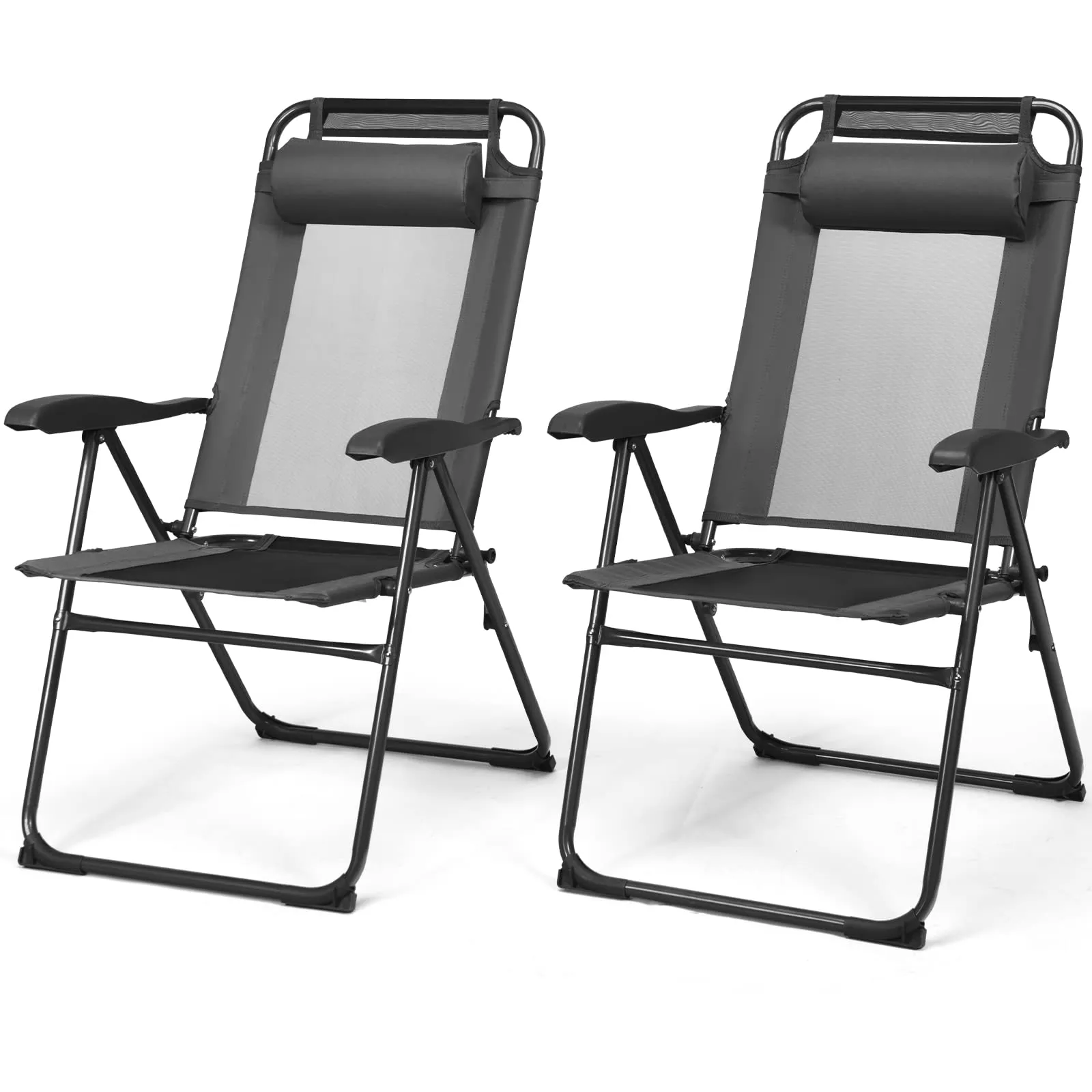 Tangkula Folding Patio Dining Chairs Set of 2, Portable Patio Chairs with 7 Level Adjustable Backrest