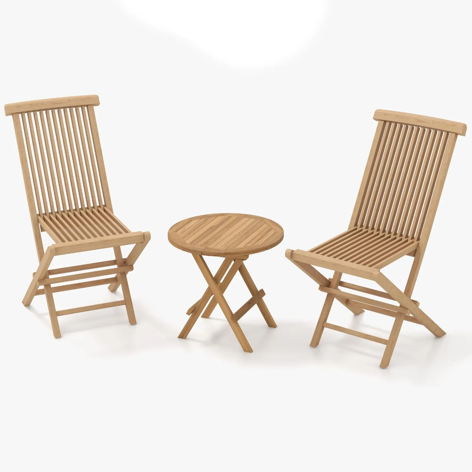 Tangkula Patio Wood Bistro Set, Teak Wood Folding Chair & Square Table Set with Slatted Seat & Tabletop