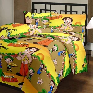 TEEJA 100% Reversible Dohar Combo Microfiber, Polycotton | Soft Light - Weight Bed Dohar | Use for All Season for Kids (CHHOTA BHEEM, Double Bed)