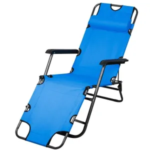 Topeakmart Portable 70inch Chaise Lounge Chair Bed Folding Camping Recliner with Adjustable Pillow for Outdoor Patio Pool Beach (Blue)