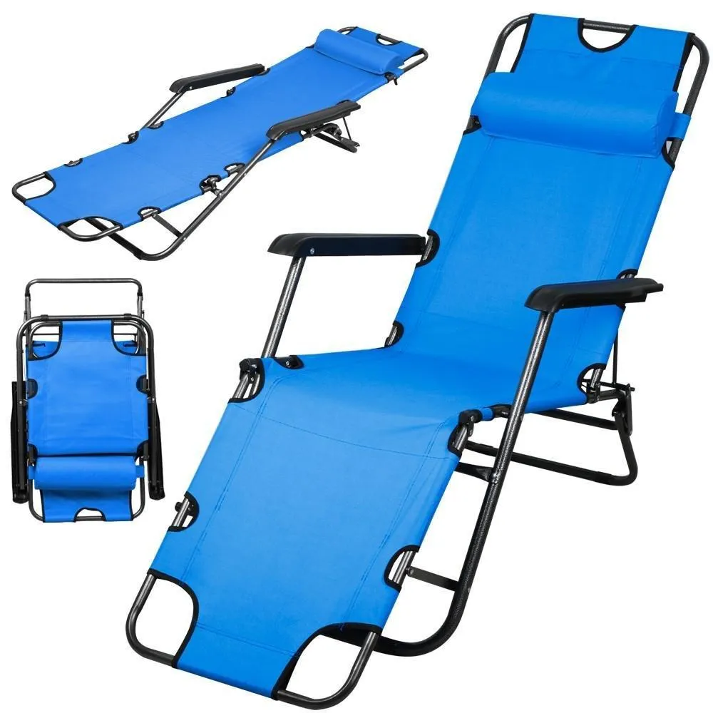 Topeakmart Portable 70inch Chaise Lounge Chair Bed Folding Camping Recliner with Adjustable Pillow for Outdoor Patio Pool Beach (Blue)