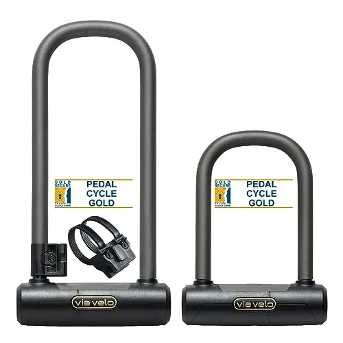 Via Velo Mini U-Lock Short and Mini U-Lock Longer | 2 U Locks 16mm with Gold Secure Rate for e-Bike Batteries and Frames. with Matching Keys and Protection in Low-Risk